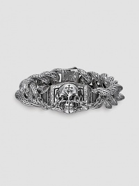 Skull-motif design in sterling silver with Sparta engraving and a signature 18K gold accent clasp. About 8½ long Dual locking clasp Made in USA Skull-motif design in sterling silver with Sparta engraving and a signature 18K gold accent clasp. About 8½ long Dual locking clasp Made in USA