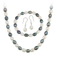 Sterling Silver Freshwater Cultured Multi Color Pearl Necklace, Bracelet Earring Jewelry Set Sterling Silver Freshwater Cultured Multi Color Pearl Necklace, Bracelet Earring Jewelry Set