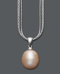 A perfect pearl in pale sheer pastel color. Fresh by Honora necklace features a single pink cultured freshwater pearl (12-13 mm) strung on delicate sterling silver chains. Approximate length: 18 inches. Approximate drop: 3/4 inch.