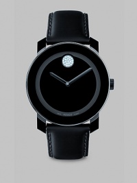 A sleek and modern timepiece designed with a minimalist style, elegant Swarovski crystal detail and Swiss quartz precision. Round bezel Quartz movement Water resistant to 3 ATM Stainless steel/composite case: 42mm (1.65) Leather strap Imported A sleek and modern timepiece designed with a minimalist style, elegant Swarovski crystal detail and Swiss quartz precision. Round bezel Quartz movement Water resistant to 3 ATM Stainless steel/composite case: 42mm (1.65) Leather strap Imported