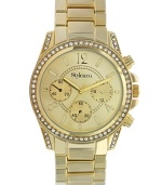 Charismatic boyfriend-inspired timepiece with a golden shine, by Style&co. Crafted of gold tone mixed metal bracelet and round case embellished with crystal accents. Gold tone dial features three subdials, applied stick indices, numerals at four, eight and twelve o'clock, three hands and logo. Quartz movement. Splash resistant. Two-year limited warranty.