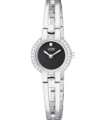 Crystals line the silhouette of this feminine Eco-Drive watch by Citizen.