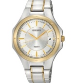 A classic men's timepiece updated with golden accents for a captivating creation, by Seiko.