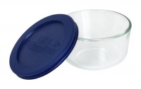 Pyrex Storage 1-Cup Round Dish with Dark Blue Plastic Cover, Clear Pyrex Storage 1-Cup Round Dish with Dark Blue Plastic Cover, Clear