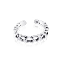 Sterling Silver Toe Ring Cut-Out Band of Hearts, One Size Fits All Sterling Silver Toe Ring Cut-Out Band of Hearts, One Size Fits All