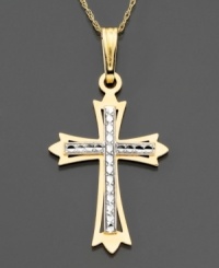 Ecclesiastical beauty. This 14k gold cross pendant is accented with rhodium beads. Chain not included. Approximate drop: 1-1/4 inches.