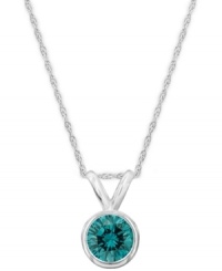 Add a touch of brilliant color. A round-cut, bezel-set blue diamond (1/4 ct. t.w.) shines in a luminous 14k white gold setting. Approximate length: 18 inches. Approximate drop: 1/3 inch. Add a touch of brilliant color. A round-cut, bezel-set blue diamond (1/4 ct. t.w.) shines in a luminous 14k white gold setting. Approximate length: 18 inches. Approximate drop: 1/3 inch.