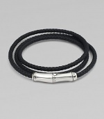 Braided leather wraps the wrist three times and is held by a sterling silver magnetic bamboo clasp.SilverLeatherAbout 24 longImported