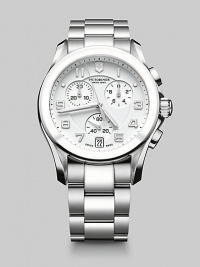 Experience a stylish moment in time with this signature chronograph style, with handsome features including a ceramic bezel, luminous hands and sleek, stainless steel bracelet.Chronograph movementRound bezelWater resistant to 10 ATMDate display at 5 o'clock Second handStainless steel case: 41mm(1.61)Leather braceletMade in Switzerland Experience a stylish moment in time with this signature chronograph style, with handsome features including a ceramic bezel, luminous hands and sleek, stainless steel bracelet.Chronograph movementRound bezelWater resistant to 10 ATMDate display at 5 o'clock Second handStainless steel case: 41mm(1.61)Leather braceletMade in Switzerland