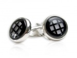 Unique Cubist Checkerboard Black and Silver Round Cufflinks by Cuff-Daddy