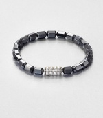 The Bedeg collection celebrates the simple, yet exquisite Indonesian artisanship found in woven bamboo with a modern design interpretation captured in traditional techniques. This beaded style is designed in sterling silver with hematite.Sterling silverHematitePusher claspDiameter, about 6Imported