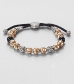 A charming collection of sterling silver, bronze and black tourmaline beads accents this adjustable pull cord design.Sterling silver/bronzeBlack tourmalineAdjustable sliding claspDiameter, about 6Imported