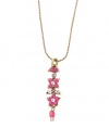 Michal Negrin Flower and Leaf Elements Pendant Enriched with Fuchsia and Lilac Swarovski Crystals and Beads; Handmade in Israel