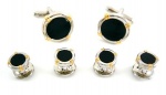Geoffrey Beene Mens Polished Rhodium Circle With Black Epoxy Center And Gold Accents Dress Set, Silver/Black, One Size