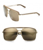 Sleek metal aviators with leather trim. Available in gold with gold mirror lens. 100% UV protection Made in Italy 