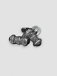 Eye-catching links with Sparta engraving and black onyx end caps. About ½ X 1 each Made in USA Eye-catching links with Sparta engraving and black onyx end caps. About ½ X 1 each Made in USA