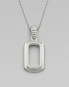 Dog tag inspired design in fine sterling silver.SilverAdjustable link chain, 22 to 24Lobster claspImported