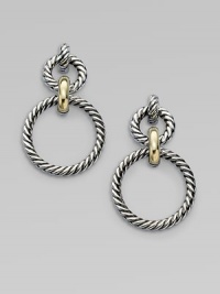 From the Cable Classics Collection. A sophisticated, drop style crafted in sterling silver with radiant 18k gold accents. Sterling silver18k goldDrop, about 1¼Post backImported From the Cable Classics Collection. A sophisticated, drop style crafted in sterling silver with radiant 18k gold accents. Sterling silver18k goldDrop, about 1¼Post backImported