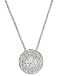 Circular chic. This pendant necklace from Eliot Danori is crafted from rhodium-plated brass. Crystals and cubic zirconias (1 ct. t.w.) provide a lustrous touch. Approximate length: 16 inches + 2-inch extender. Circular chic. This pendant necklace from Eliot Danori is crafted from rhodium-plated brass. Crystals and cubic zirconias (1 ct. t.w.) provide a lustrous touch. Approximate length: 16 inches + 2-inch extender.