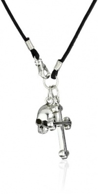 King Baby Cross Men's Skull with Traditional Cross on Braided Cord Pendant Necklace