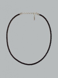 Dot sterling silver on black woven leather. Lobster clasp 18-20 adjustable Made in Bali Dot sterling silver on black woven leather. Lobster clasp 18-20 adjustable Made in Bali
