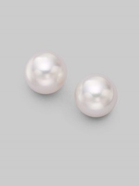 From the Akoya Collection. Classic white cultured pearl studs set in 18k gold. 7.5 white round cultured pearls Quality: A 18k white gold Post back Imported From the Akoya Collection. Classic white cultured pearl studs set in 18k gold. 7.5 white round cultured pearls Quality: A 18k white gold Post back Imported