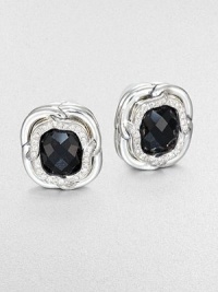 From the Labyrinth Collection. Beautiful, faceted black onyx surrounded by dazzling diamonds and sleek sterling silver. Black onyxDiamonds, .24 tcwSterling silverSize, about .39Omega post backImported From the Labyrinth Collection. Beautiful, faceted black onyx surrounded by dazzling diamonds and sleek sterling silver. Black onyxDiamonds, .24 tcwSterling silverSize, about .39Omega post backImported