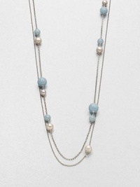 From the Sphere Collection. A long and graceful silver chain, to wrap as you choose, dotted with freshwater pearls and aquamarine beads.White cultured freshwater pearlsAquamarineSterling silverLength, about 45Special signature claspImported From the Sphere Collection. A long and graceful silver chain, to wrap as you choose, dotted with freshwater pearls and aquamarine beads.White cultured freshwater pearlsAquamarineSterling silverLength, about 45Special signature claspImported