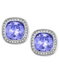 Swarovski adds glamour with a simple touch in the Simplicity stud earrings. Crafted from rhodium-plated mixed metal, the earrings feature a Provence Lavender crystal, offset by pave accents. Approximate diameter: 3/5 inch. Swarovski adds glamour with a simple touch in the Simplicity stud earrings. Crafted from rhodium-plated mixed metal, the earrings feature a Provence Lavender crystal, offset by pave accents. Approximate diameter: 3/5 inch.