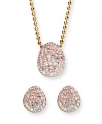 Refine your look with this all-time favorite style by Swarovski. Timelessly elegant, this gold tone mixed metal pendant and earrings set sparkles in silk, light peach, silver shade, moonlight and clear Swarovski crystals set in Pointiage®. Approximate length: 15 inches. Approximate drop: 1/2 inch. Approximate earring drop: 3/4 inch.