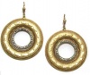 Catherine Popesco 14K Gold Plated Embossed Design Open Circle Dangle Earrings with Black Diamond Swarovski Crystals