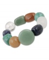 With stones made in Brasil, this stunning beaded bracelet adds an exotic touch to any look. Avalonia Road's chic stretch style incorporates aventurine (32 ct. t.w.), tiger's eye (14 ct. t.w.), sodalite (8 ct. t.w.) and howlite (17 ct. t.w.). Approximate diameter: 3 inches. Approximate length: 6 inches.