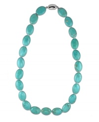 Natural wonder. The glowing effect of turquoise gems (13 mm x 17 mm) create a timeless and brilliantly colored necklace, all set in shining sterling silver. Approximate length: 18 inches. Natural wonder. The glowing effect of turquoise gems (13 mm x 17 mm) create a timeless and brilliantly colored necklace, all set in shining sterling silver. Approximate length: 18 inches.