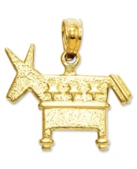 Support your party! This textured charm features a 3D democratic donkey in 14k gold. Chain not included. Approximate length: 7/10 inch. Approximate width: 3/5 inch. Support your party! This textured charm features a 3D democratic donkey in 14k gold. Chain not included. Approximate length: 7/10 inch. Approximate width: 3/5 inch.