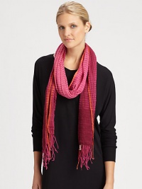 A pretty woven scarf made from a luxe combination of linen, wool and cashmere.About 52 X 86Linen/wool/cashmereDry cleanImported A pretty woven scarf made from a luxe combination of linen, wool and cashmere.About 52 X 86Linen/wool/cashmereDry cleanImported