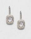 From the Noblesse Collection. Beautifully faceted rectangular white topaz surrounded in dazzling diamond set in sterling silver. White topazDiamonds, .42 tcwSterling silverLength, about .5Hook backImported 