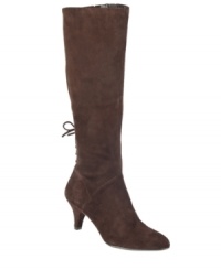 You'll look divine and refined in Naturalizer's tall Dinka boots. Crafted in suede or leather, they feature a delicate lace-up closure detail in back. Pair them with a slim skirt to complement their lean look. You'll look divine and refined in Naturalizer's tall Dinka boots. Crafted in suede or leather, they feature a delicate lace-up closure detail in back. Pair them with a slim skirt to complement their lean look.