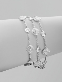 Delicate link chains with sparkling pavé and faceted stations. Rhodium plated brassCubic zirconiaCrystalsLength, about 7¼Fold-over clasp closureImported Delicate link chains with sparkling pavé and faceted stations. Rhodium plated brassCubic zirconiaCrystalsLength, about 7¼Fold-over clasp closureImported