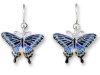 Dark Tiger Swallowtail Butterfly Sterling Silver and Enamel Earrings by Zarah