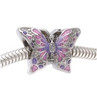 Silver Tone Two Sided Pink And Purple Butterfly Large Hole Bead Fits Pandora (1)