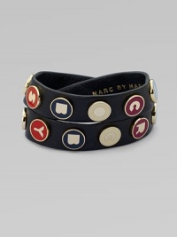 Supple leather in a double wrap style with enamel accented logo discs for a colorful, yet edgy design. LeatherEnamel accented brassLength, about 15Snap closureImported Supple leather in a double wrap style with enamel accented logo discs for a colorful, yet edgy design. LeatherEnamel accented brassLength, about 15Snap closureImported