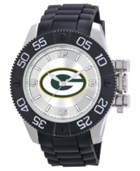 Go, Pack, go! Root for your team 24/7 with this sporty watch from Game Time. Features a Green Bay Packers logo at the dial. Go, Pack, go! Root for your team 24/7 with this sporty watch from Game Time. Features a Green Bay Packers logo at the dial.