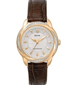 Rosy features, classic leather and magnificent diamond shine combine to create a handsome Bulova timepiece.