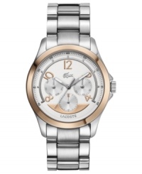 Change up your workday attire with this rosy steel Sofia collection watch from Lacoste. Change up your workday attire with this rosy steel Sofia collection watch from Lacoste.