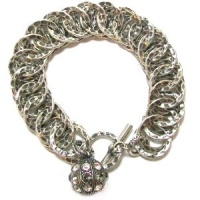 Catherine Popesco Sterling Silver Plated Chunky Circle Link Bracelet with Swarovski Crystal Ball Charm Catherine Popesco Sterling Silver Plated Chunky Circle Link Bracelet with Swarovski Crystal Ball Charm