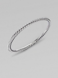 A simply twisted cable bangle of sterling silver is the essence of Yurman style. Sterling silver Cable, 4mm Diameter, about 2½ Made in USA A simply twisted cable bangle of sterling silver is the essence of Yurman style. Sterling silver Cable, 4mm Diameter, about 2½ Made in USA