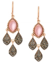 Setting the stage for style. Genevieve & Grace's drop earrings, set in 18k rose gold over sterling silver, dazzle with pink shells offset by marcasite-accented teardrops. Approximate drop: 1 inch. Setting the stage for style. Genevieve & Grace's drop earrings, set in 18k rose gold over sterling silver, dazzle with pink shells offset by marcasite-accented teardrops. Approximate drop: 1 inch.