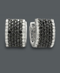Epitomize chic with contrasting colors. These stylish hoop earrings from the Effy Collection feature round-cut black diamonds (1/2 ct. t.w.) and white diamonds (1-3/8 ct. t.w.) set in 14k white gold. Approximate drop: 5/8 inch. Epitomize chic with contrasting colors. These stylish hoop earrings from the Effy Collection feature round-cut black diamonds (1/2 ct. t.w.) and white diamonds (1-3/8 ct. t.w.) set in 14k white gold. Approximate drop: 5/8 inch.