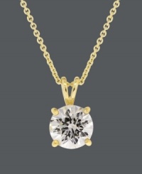 A single pop of sparkle makes a powerful statement. Versatile style by B. Brilliant adds a rich look with an 18k gold over sterling silver setting and a solitary, round-cut cubic zirconia (2 ct. t.w.). Approximate length: 18 inches. Approximate drop: 1/2 inch. A single pop of sparkle makes a powerful statement. Versatile style by B. Brilliant adds a rich look with an 18k gold over sterling silver setting and a solitary, round-cut cubic zirconia (2 ct. t.w.). Approximate length: 18 inches. Approximate drop: 1/2 inch.