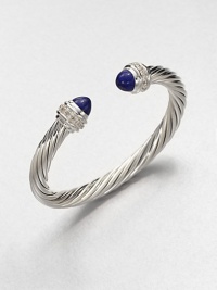 From the Cable Classics Collection. Dazzling diamonds accent this signature sterling silver cable design with lapis end caps. LapisDiamonds, .48 tcwSterling silverDiameter, about 2Slip-on styleImported From the Cable Classics Collection. Dazzling diamonds accent this signature sterling silver cable design with lapis end caps. LapisDiamonds, .48 tcwSterling silverDiameter, about 2Slip-on styleImported